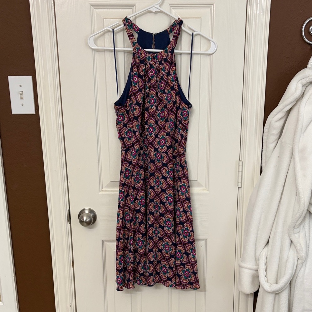 Express Navy Halter Dress with Pink & Teal Floral Print - Picture 3 of 5